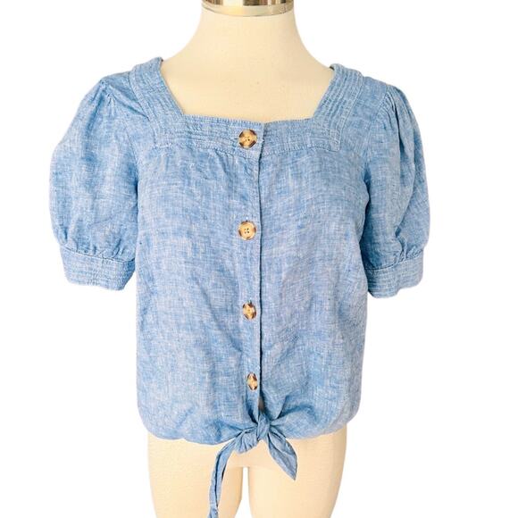 TALBOTS LINEN TIE WAIST TOP - CROSS DYE SIZE XS - Picture 2 of 6